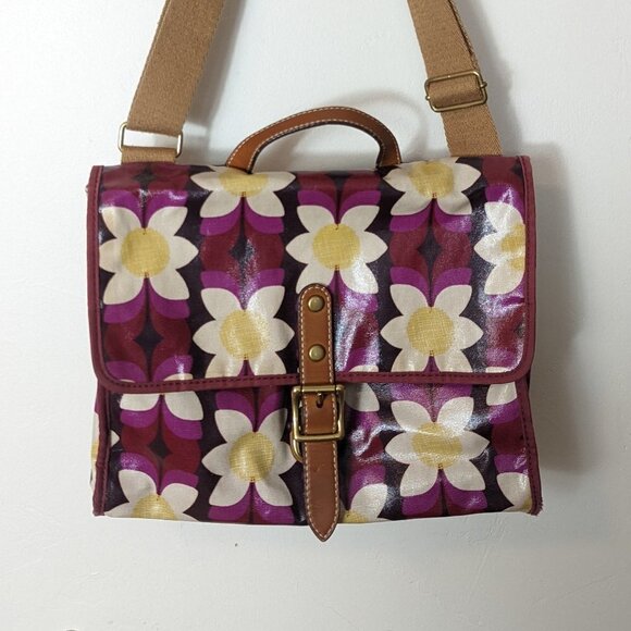 Fossil Oil Cloth Floral Satchel Crossbody Shoulder Bag Midcentury Pattern - Picture 2 of 10